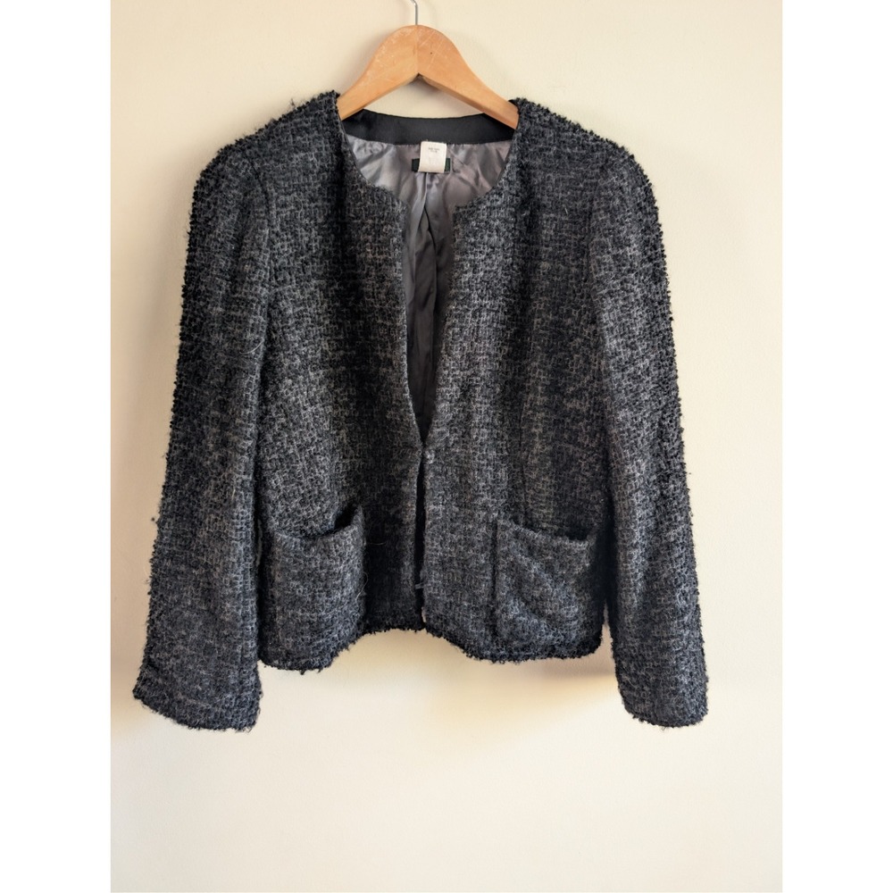 J Crew‎ Boucle Wool Tweed Blazer Jacket Womens Sz 6 Gray Black  Old Money career